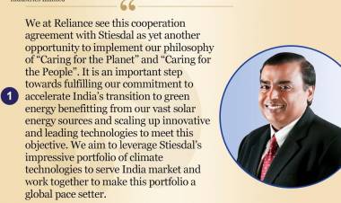 Reliance New Energy Solar Limited (RNESL) and Denmark’s Stiesdal A/S sign a cooperation agreement to collaborate on technology development and manufacturing of HydroGen Electrolyzers in India