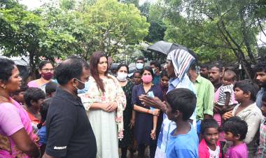 Social Activist Apsara Reddy distributes relief materials for the Tribal Resettlement Colony at Tambaram, Chennai