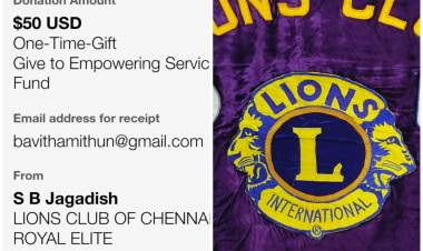 Dear Lions. Happy Evening.  Serve Best  Royal Elite 17 th Project  Today we had transferred USD 50 to LCIF towards Empowering Service Fund.