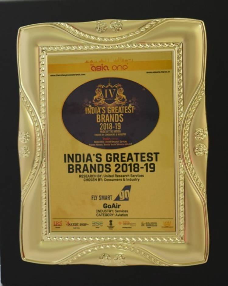 GoAir wins ‘India’s Greatest Brand 2018-19 – Pride of the Nation’ award in aviation category