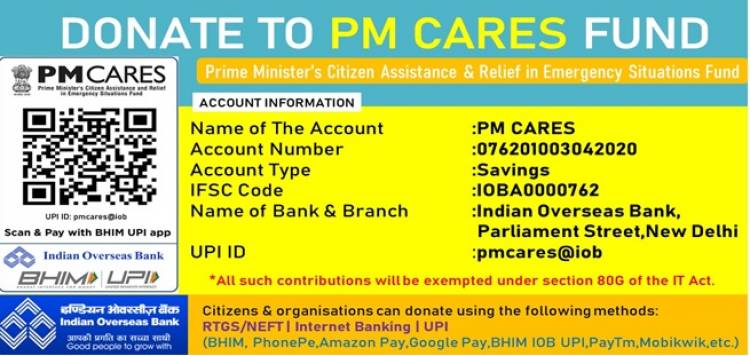 Government of India designates Indian Overseas Bank for Collection of PM CARES FUND 