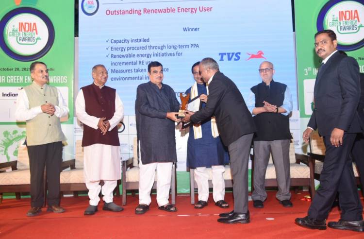 TVS Motor Company wins India Green Energy Award  Recognised in the category ‘Outstanding Renewable Energy User’