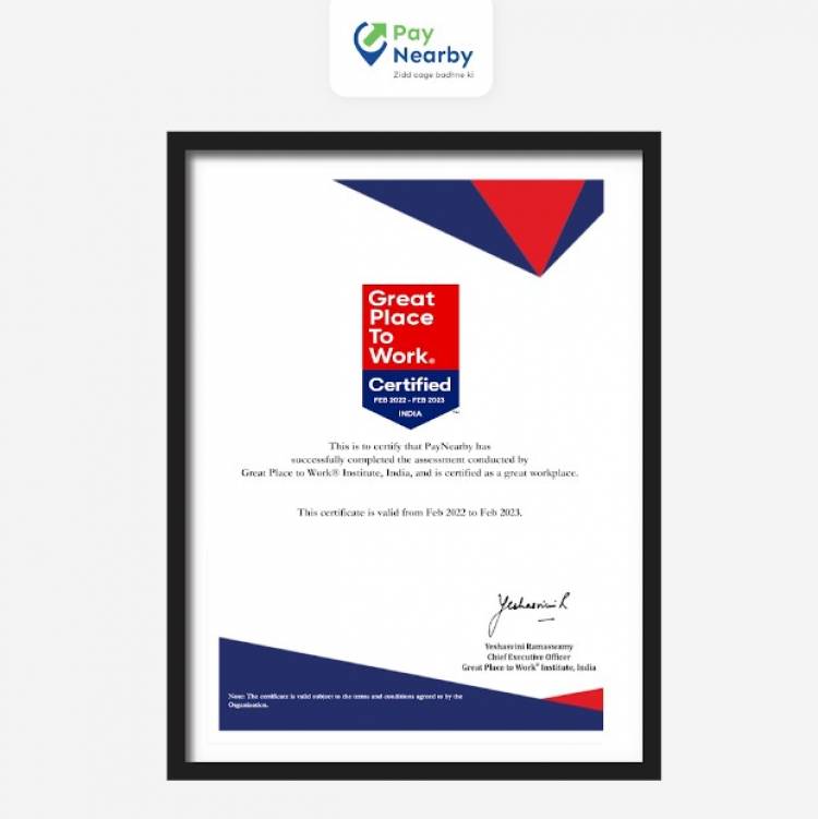 PayNearby is Great Place to Work-Certified™ in India