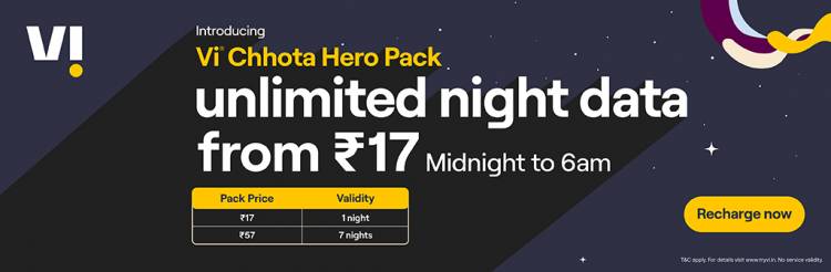 Vi Launches New Unlimited Night Data Packs - ‘Vi Chhota Hero’