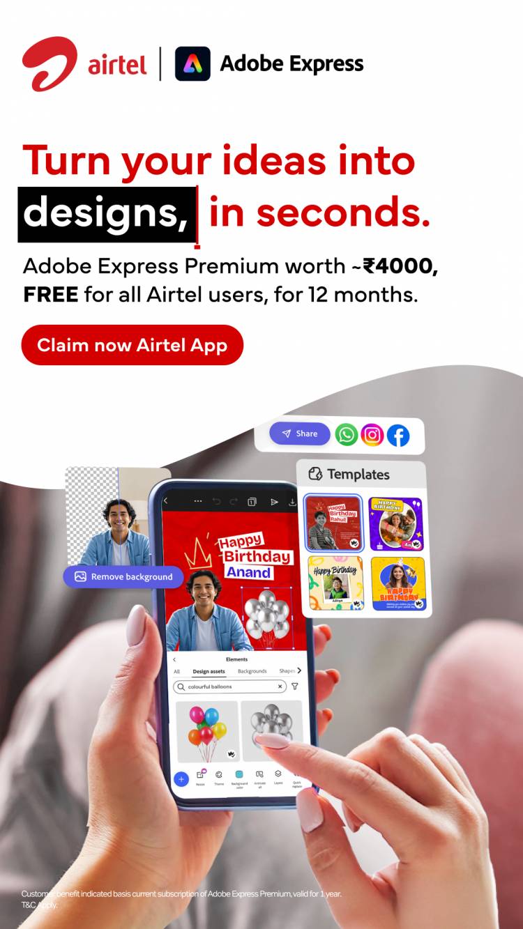 In a global first, Airtel provides 360 million Indians with free access to Adobe Express Premium