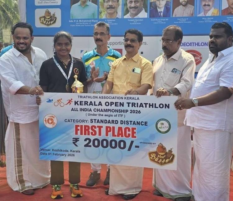 SRMIST triathlete Keerthi S won the Gold Medal in the Open Triathlon Nationals