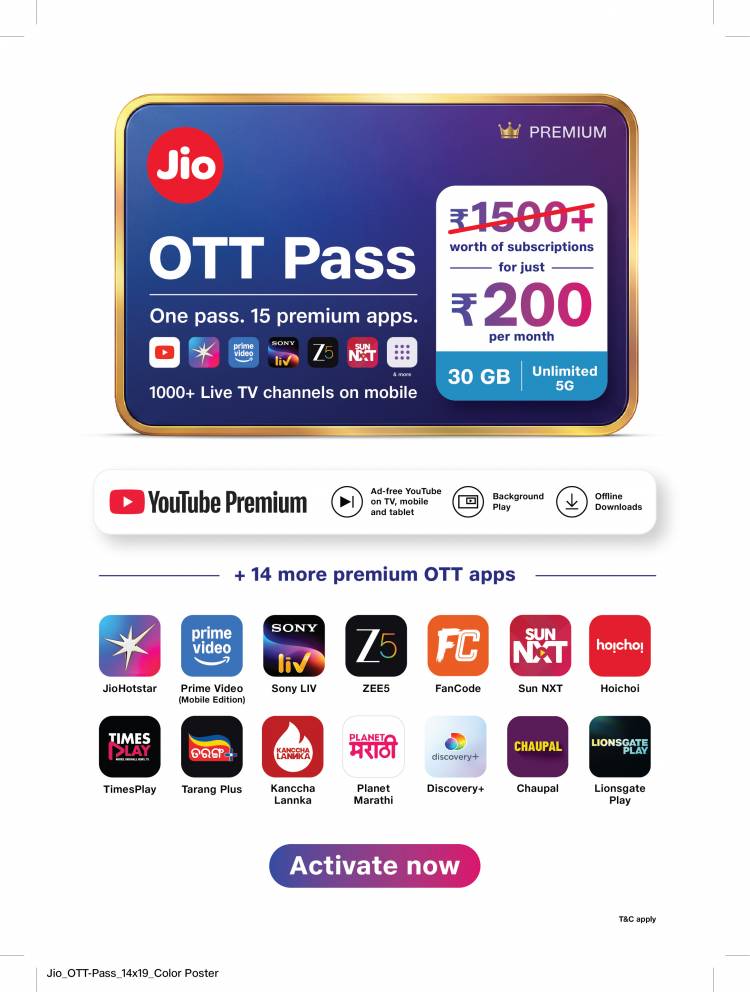 Jio Disrupts Tamil Nadu’s Entertainment Landscape with All-New 'OTT Pass' at Just ₹200/Month