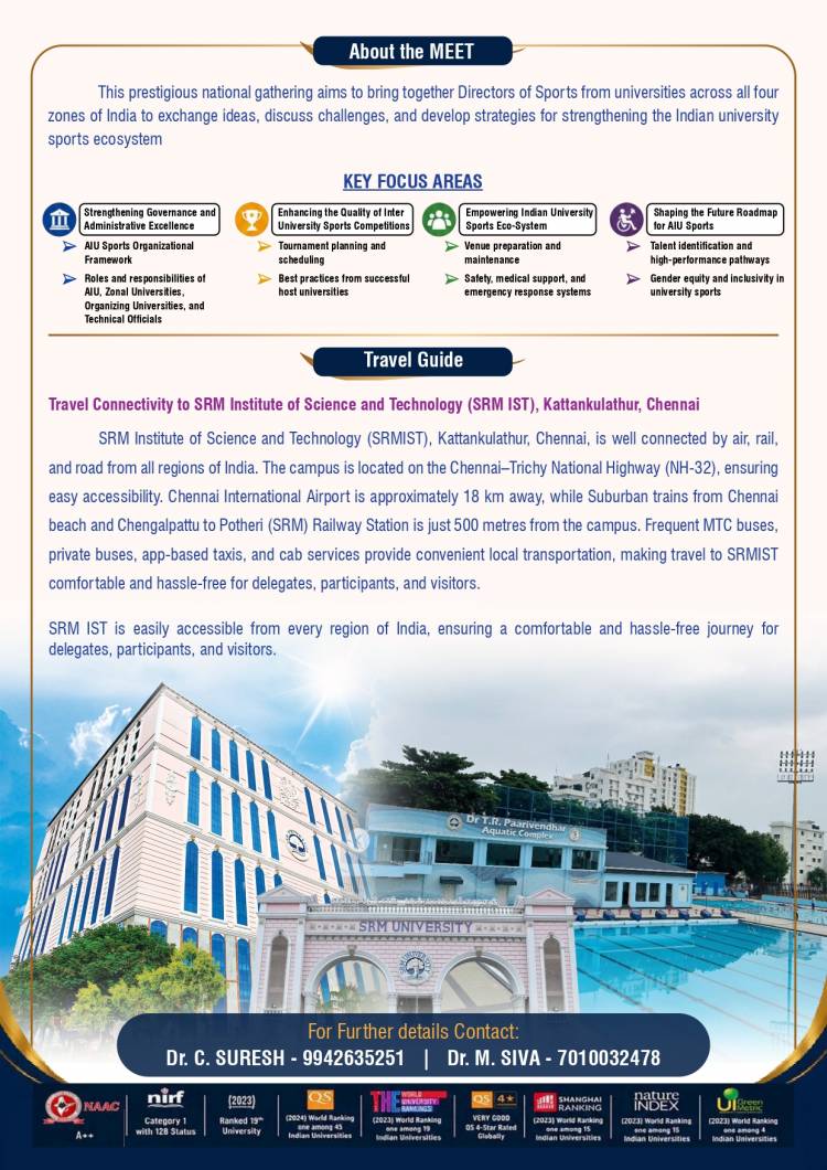 The Association of Indian Universities (AIU) All India Sports Meet 2026 for Directors of Sports to be Hosted at SRMIST